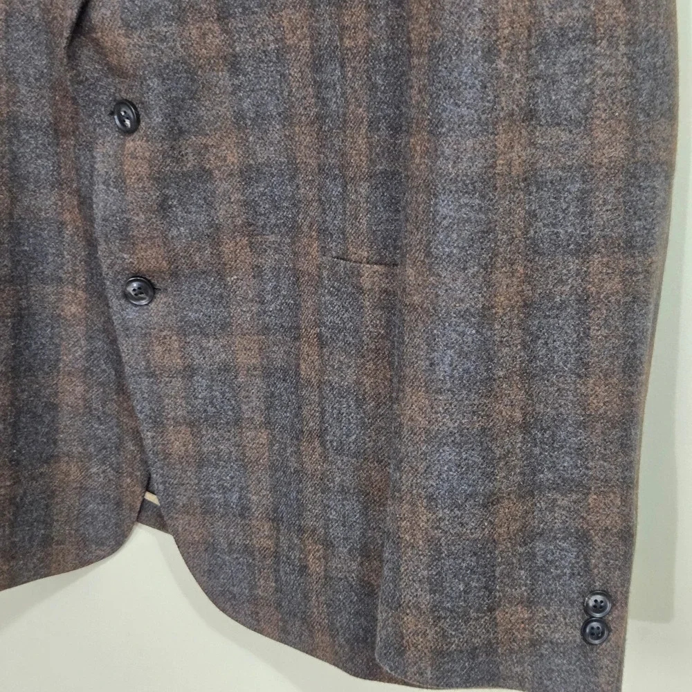Billy Reid Wool Sport Coat Men 46R Brown Grey Plaid 2 Button Blazer Unstructured